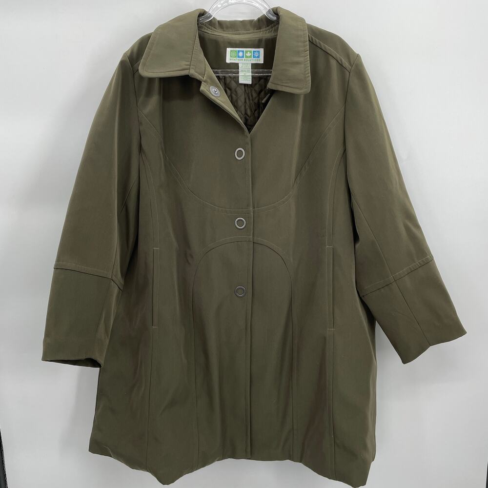 WEATHER SOLUTIONS Women's Sz 1X Green Snap Closure Insulated Winter Jacket